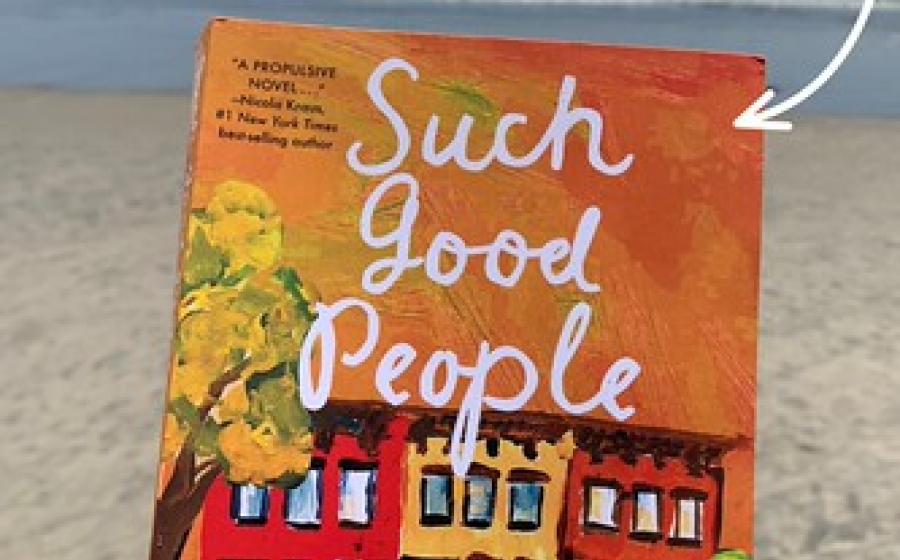 Book cover of Such Good People, on a beach with the sky and ocean behind