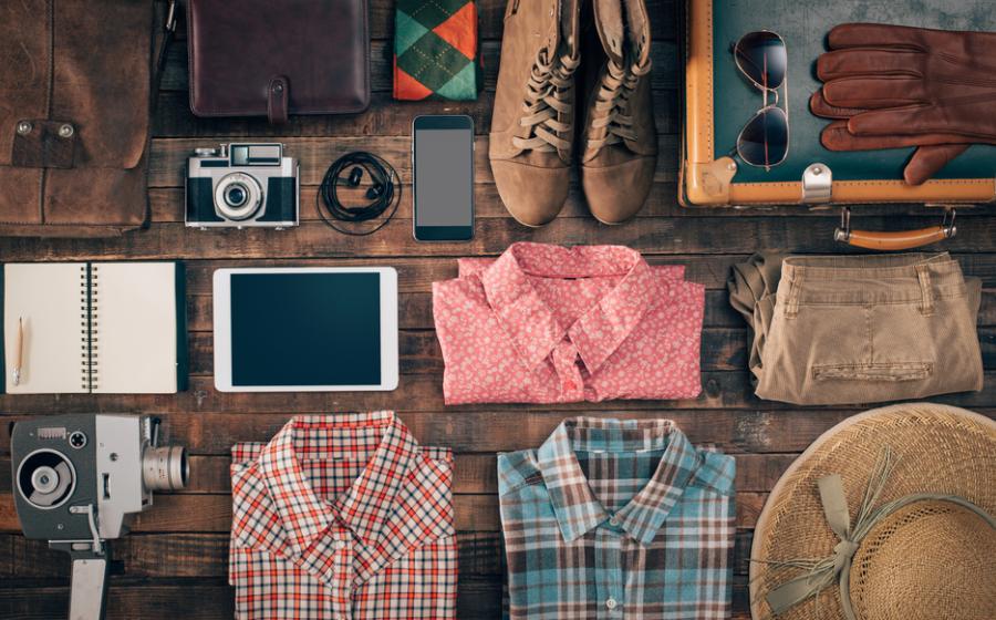 Vintage hipster traveler clothing and accessories