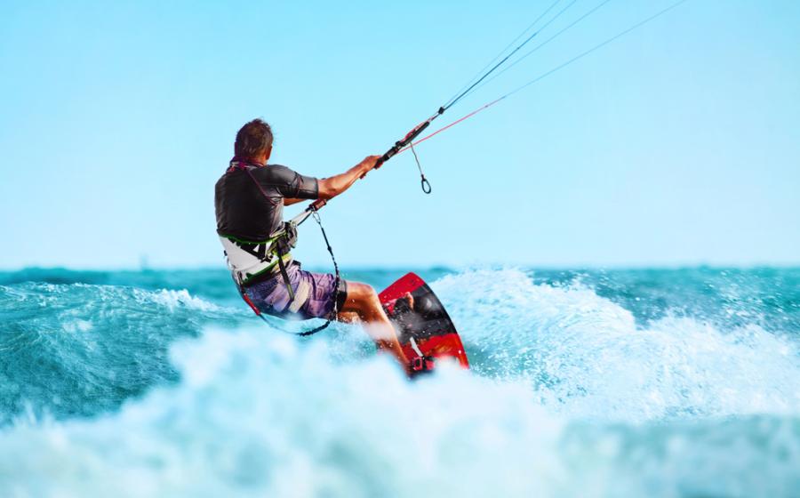 kitesurfer on big waves