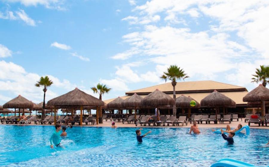 Family at a resort pool