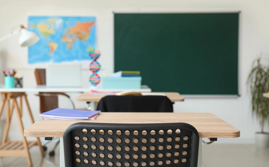 classroom with map
