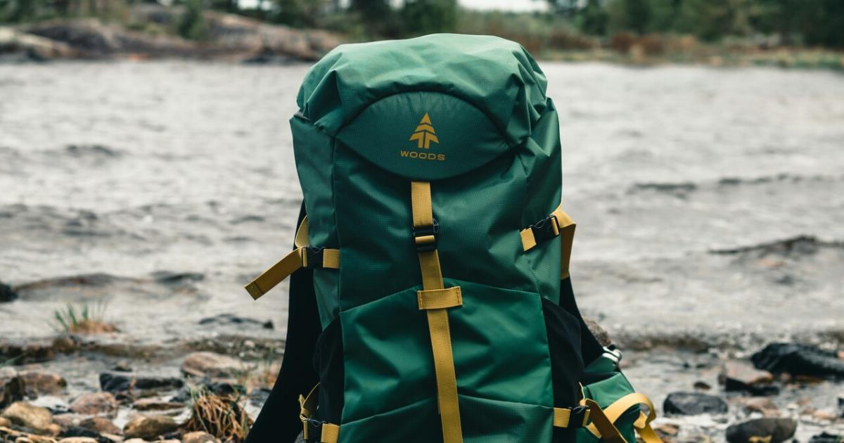 large green backpack outside