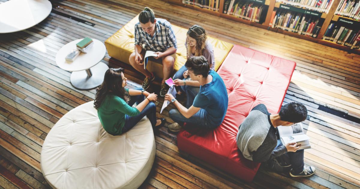 student discussion in a library