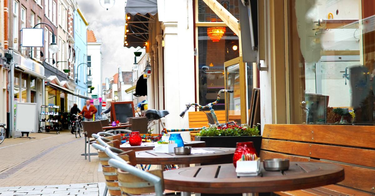 Evening street cafe in Gorinchem, Netherlands