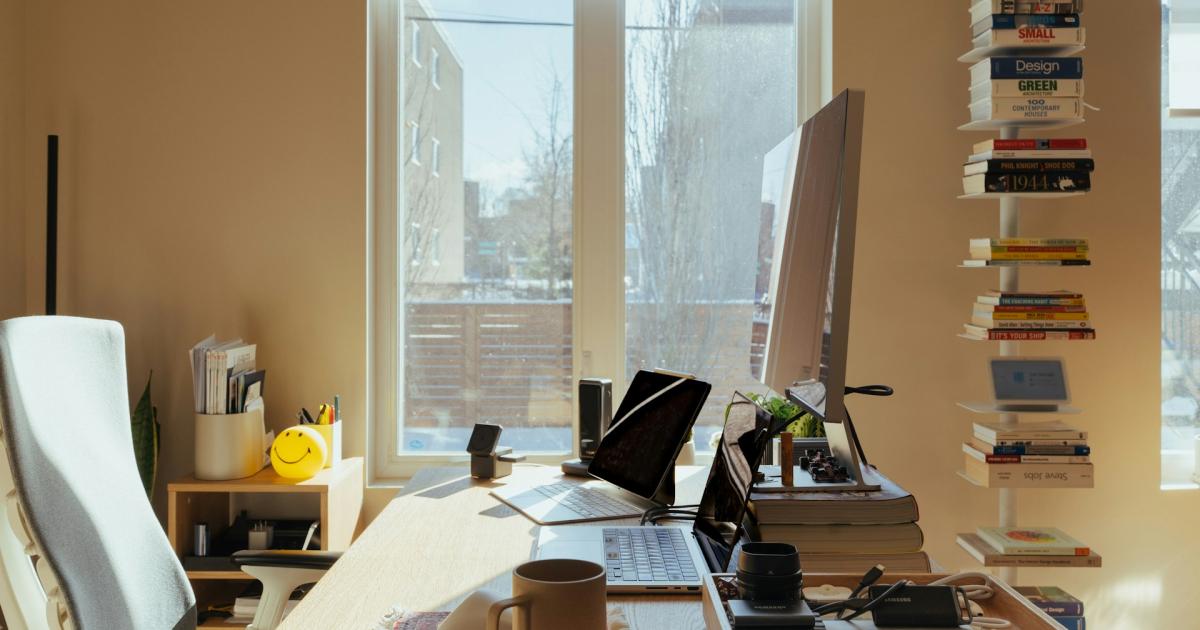desk books and laptop